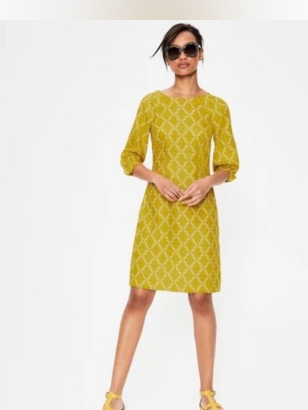 NWOT Boden Size 4 100% Linen Yellow Pinneapple Print Shift Linen Mini Dress